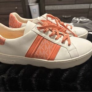 Michael Kors White and Poppy Sneakers with Low-Top Design and Rubber Sole